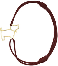 Load image into Gallery viewer, Burgundy cord bracelet with gold dog shaped pendant
