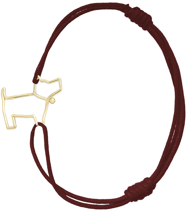 Burgundy cord bracelet with gold dog shaped pendant