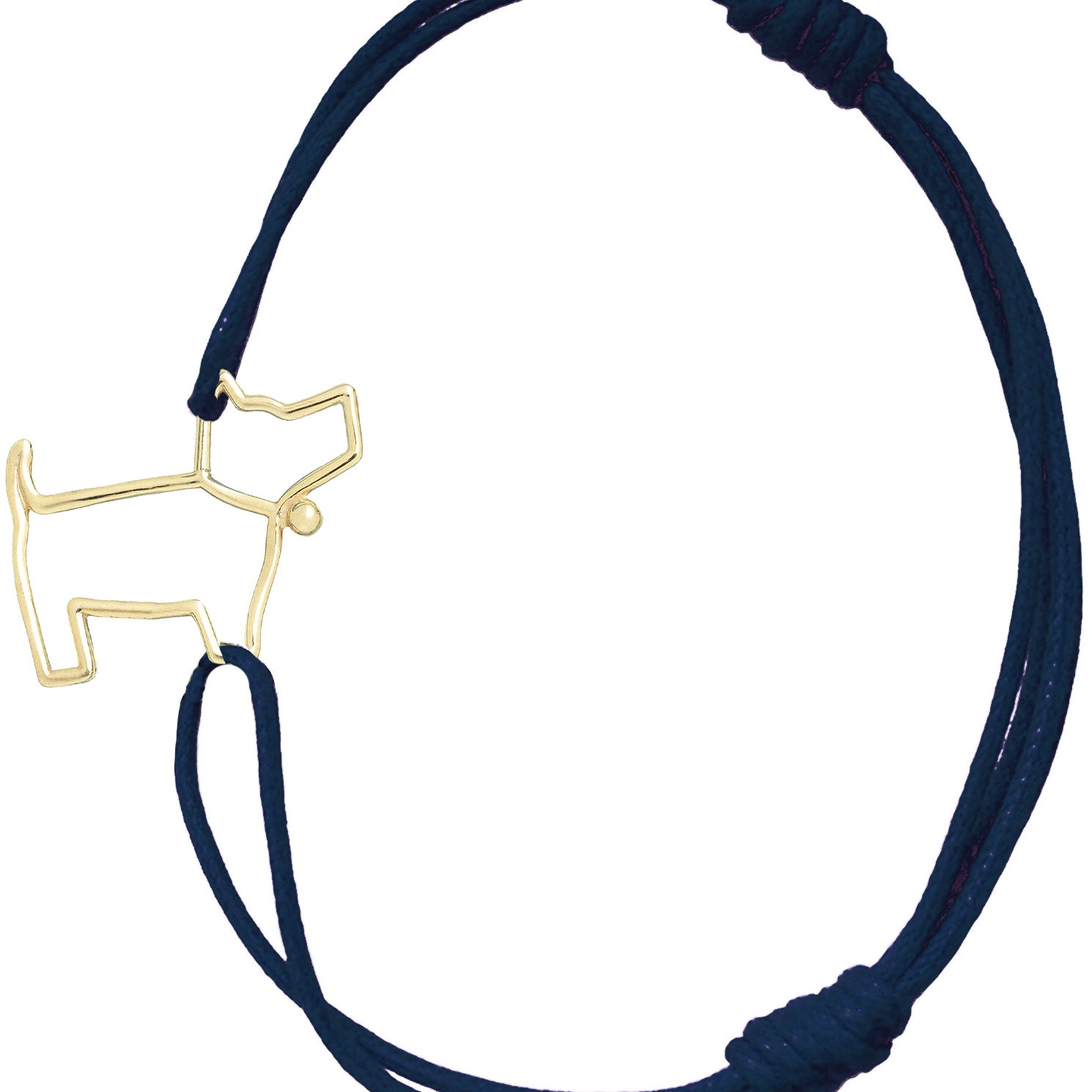 Midnight blue cord bracelet with gold dog shaped pendant