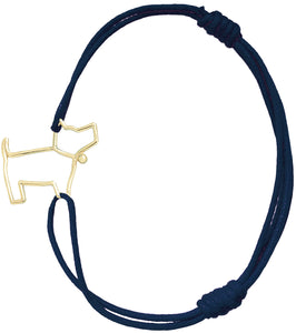 Midnight blue cord bracelet with gold dog shaped pendant