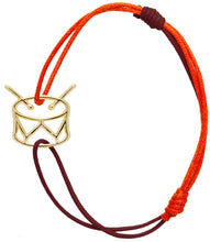 Load image into Gallery viewer, Burgundy and orange cord bracelet with gold drum shaped pendant
