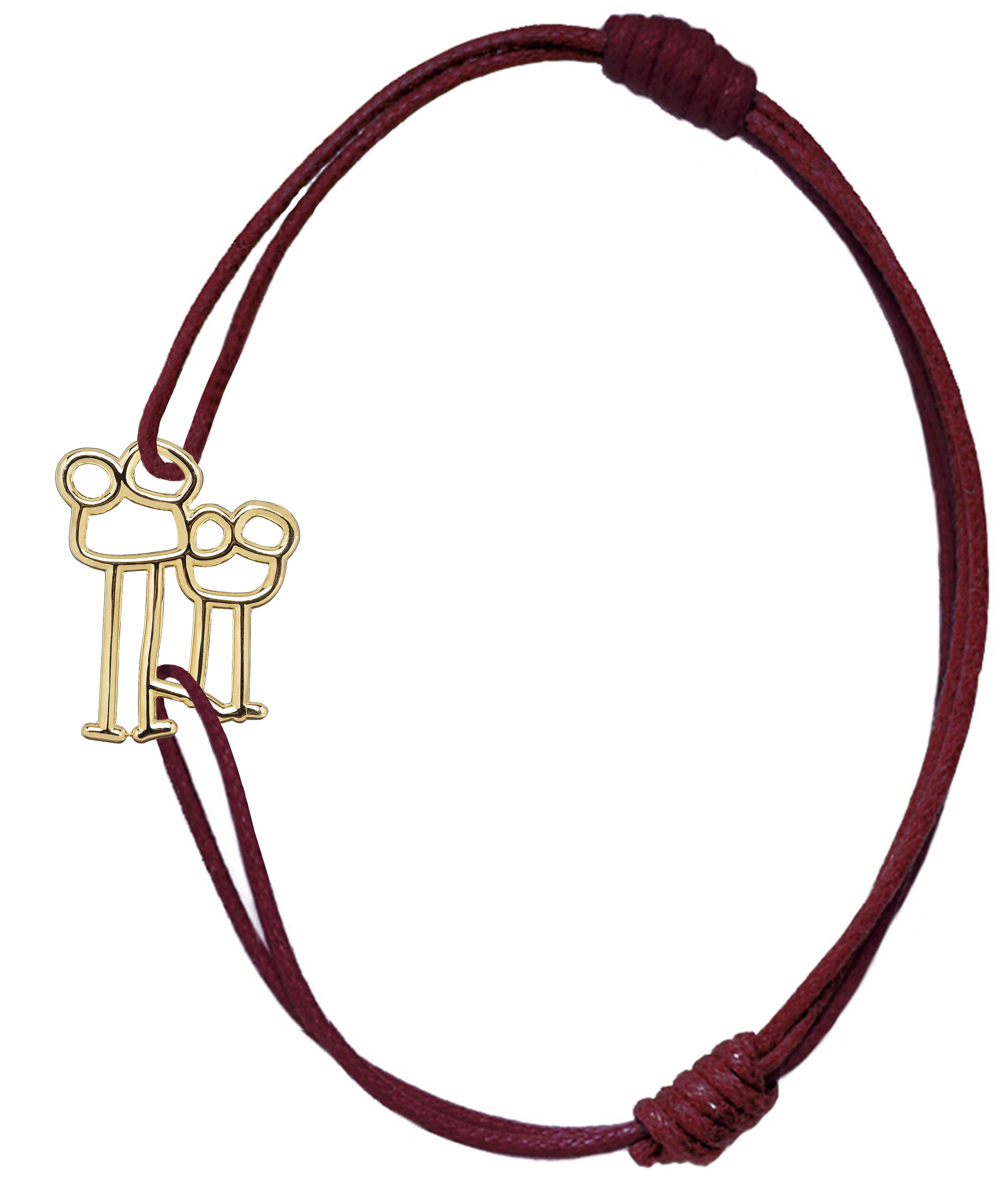 Burgundy cord bracelet with family shaped gold pendant