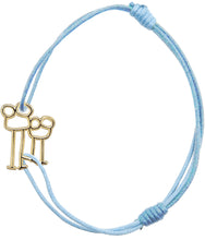 Load image into Gallery viewer, Sky blue cord bracelet with family shaped gold pendant
