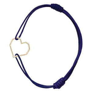 Midnight blue cord bracelet with gold heart shaped pendant and small diamond