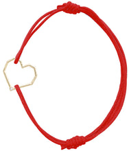 Load image into Gallery viewer, Red cord bracelet with gold heart shaped pendant and small diamond
