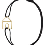 Black eco cord bracelet with a little house shaped gold pendant
