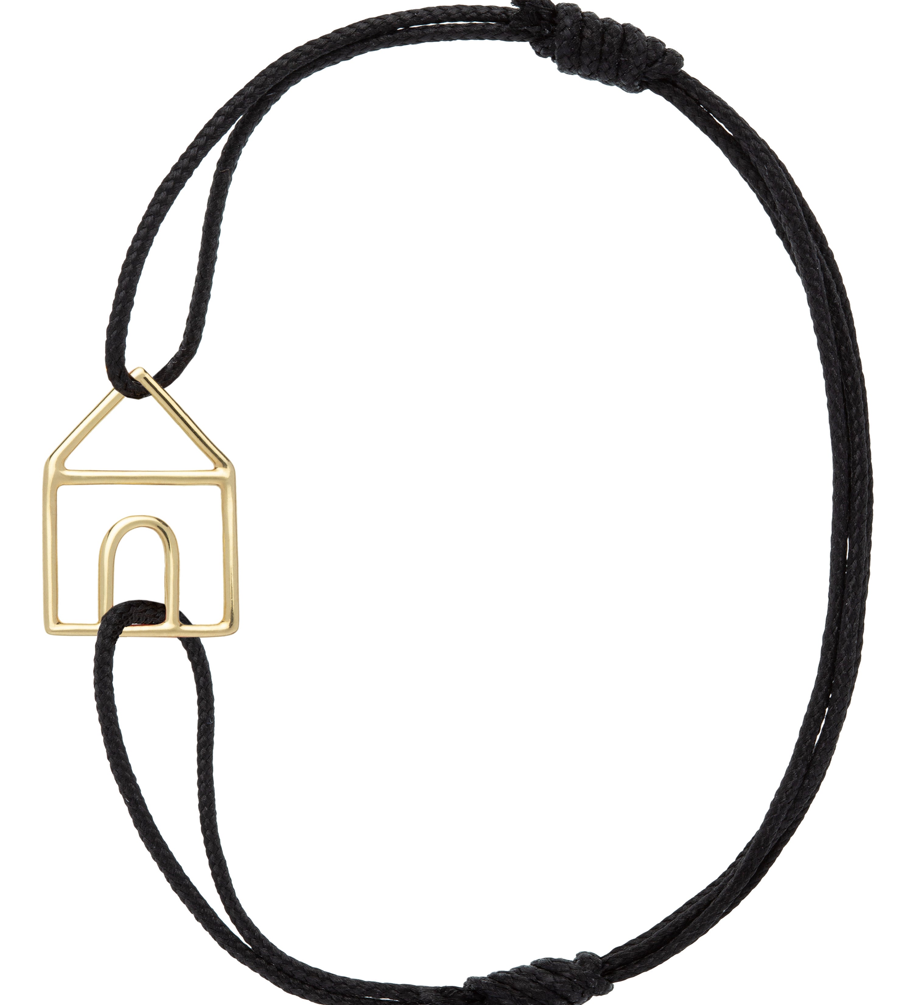 Black eco cord bracelet with a little house shaped gold pendant