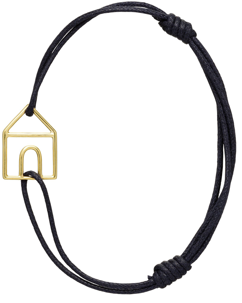 Midnight blue cord bracelet with gold house shaped pendant