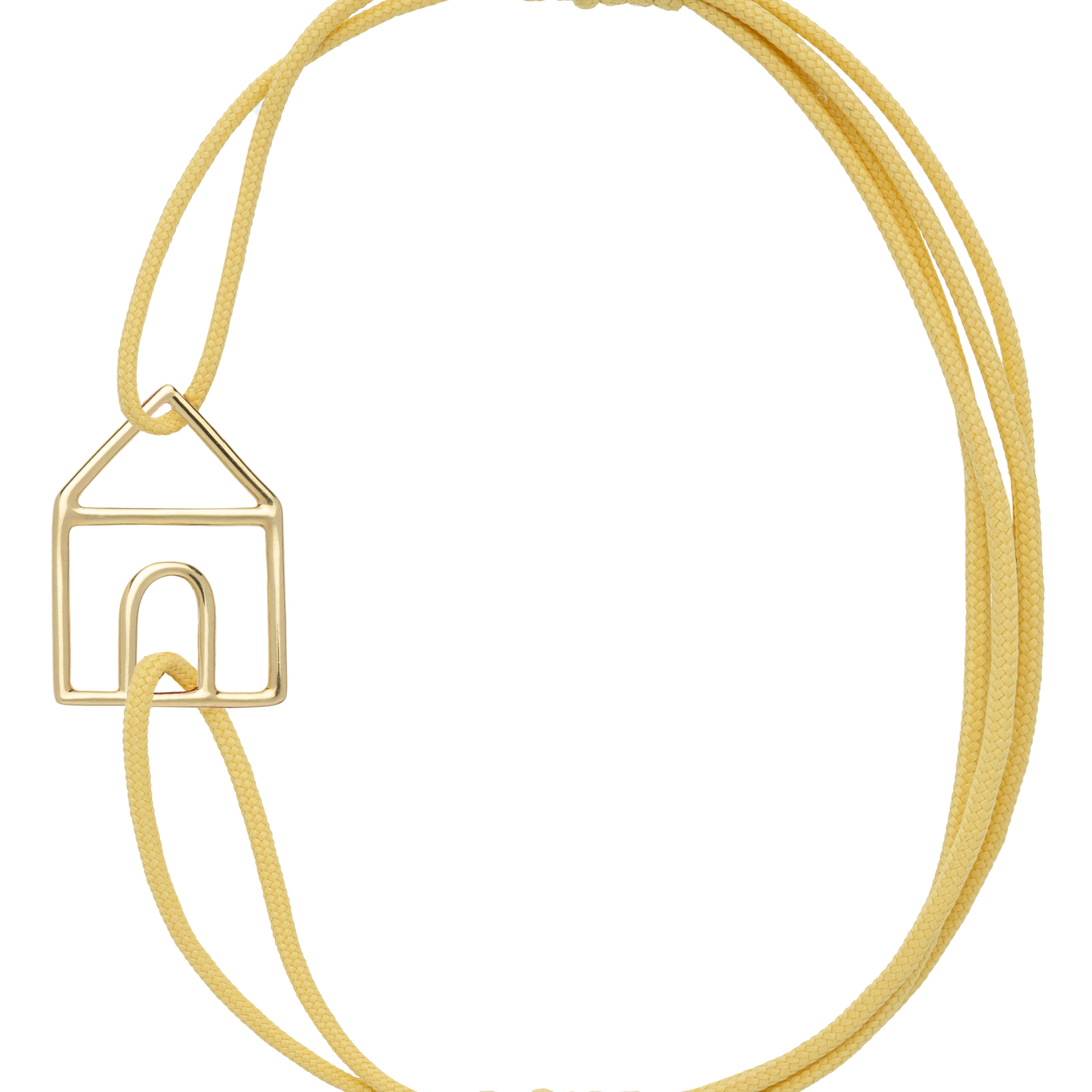 Light yellow eco cord bracelet with a little house shaped gold pendant