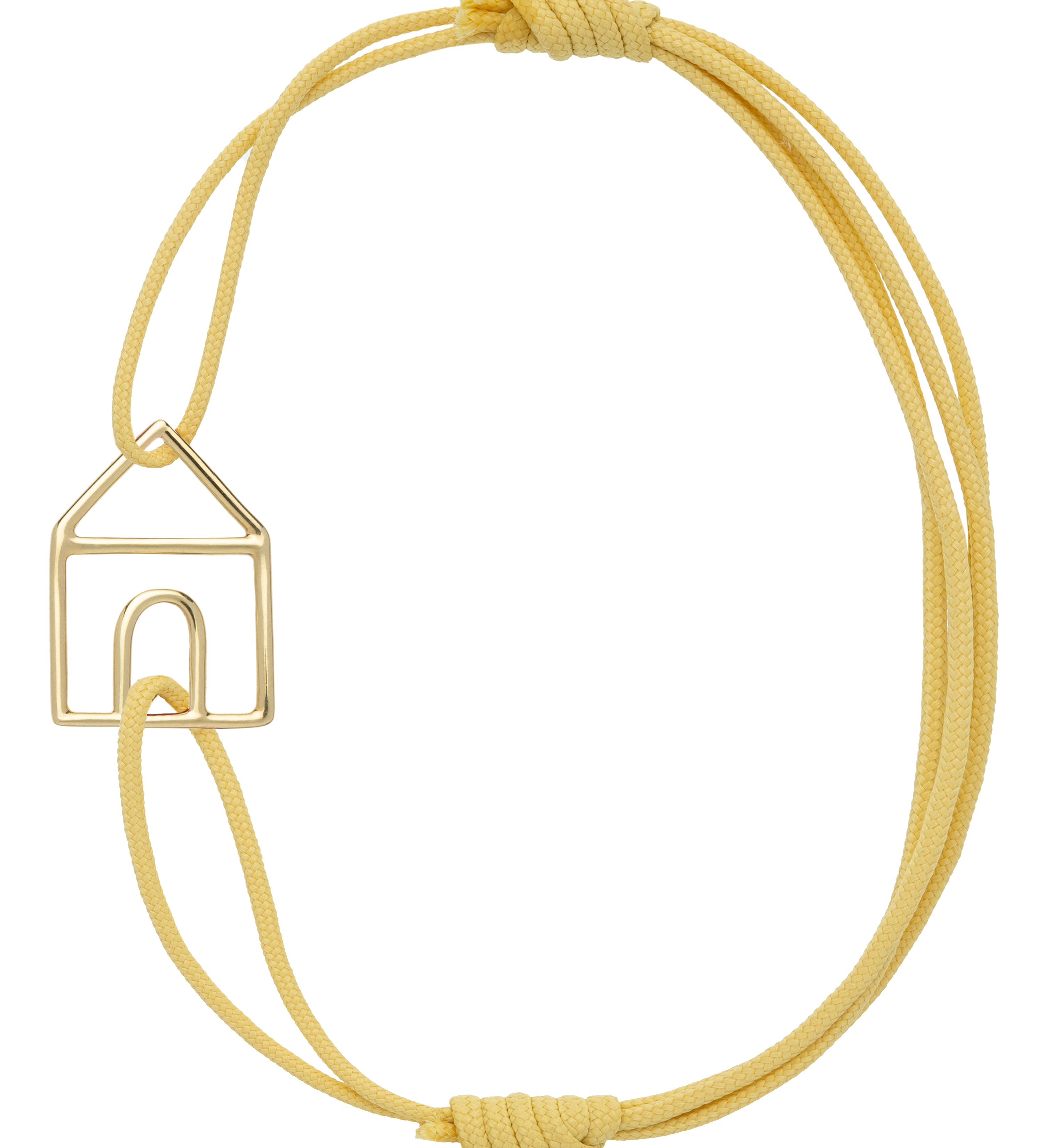 Light yellow eco cord bracelet with a little house shaped gold pendant