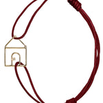 Burgundy cord bracelet with gold house shaped pendant with small diamond