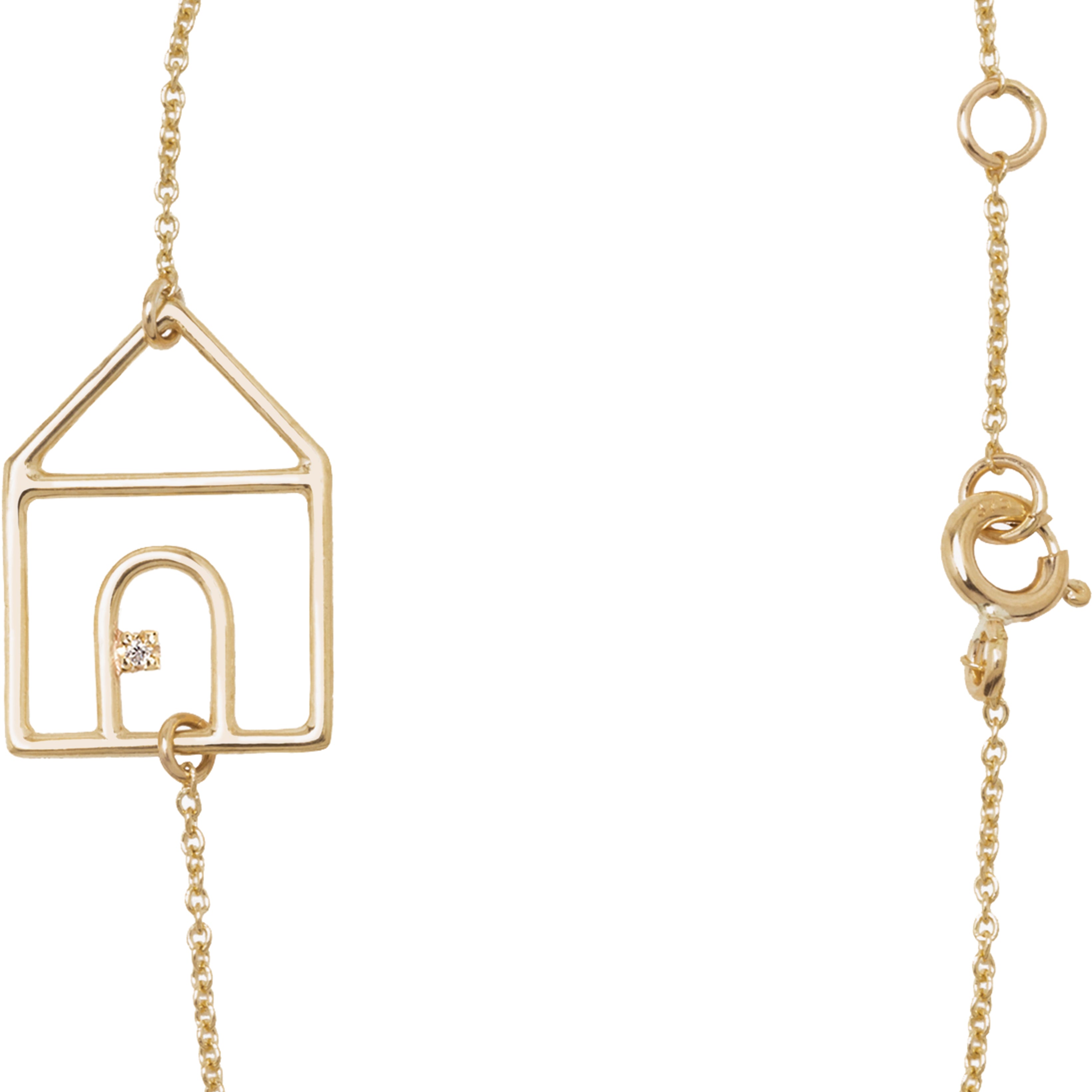 Gold chain bracelet with house shaped pendant and small diamond