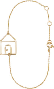 Gold chain bracelet with house shaped pendant and small diamond