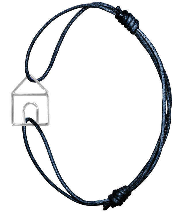 Midnight blue cord bracelet with white gold house shaped pendant
