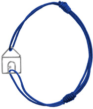 Load image into Gallery viewer, Blue cord bracelet with white gold house shaped pendant and small diamond
