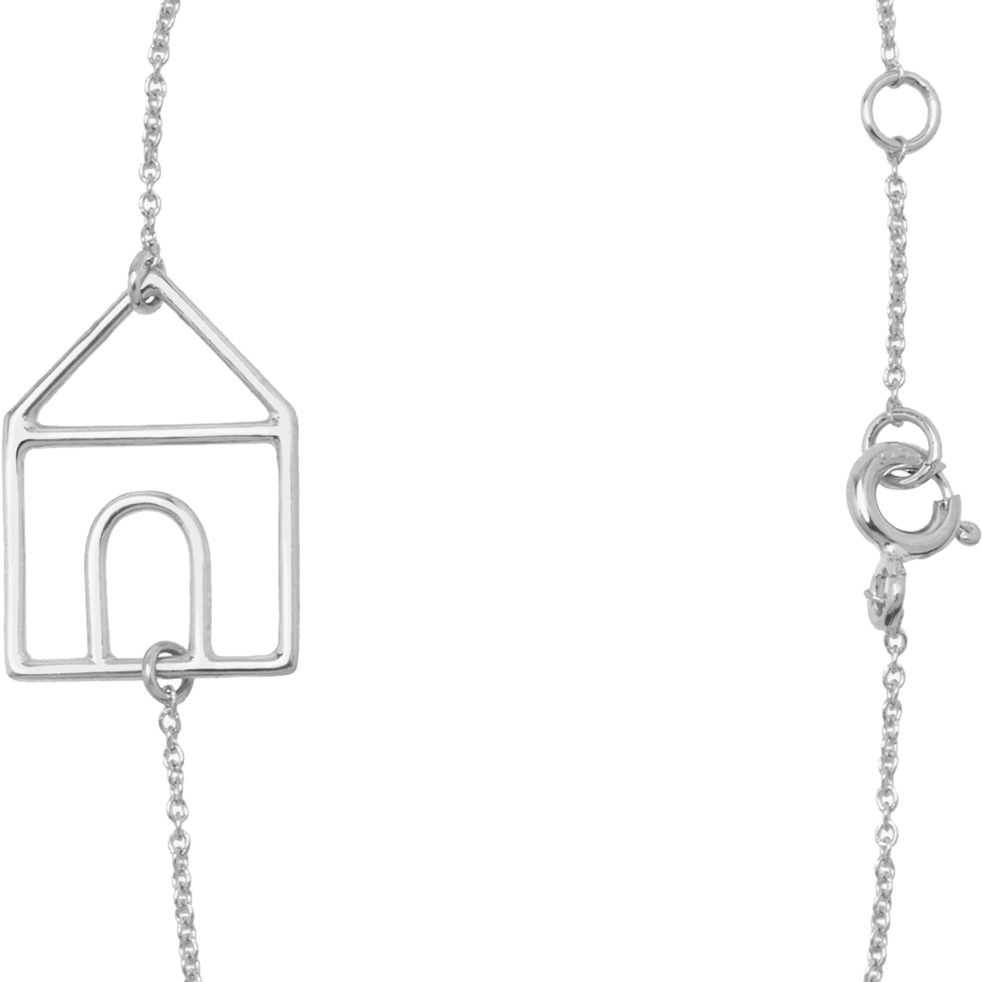 White gold chain bracelet with house shaped pendant