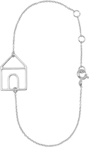 White gold chain bracelet with house shaped pendant