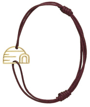 Load image into Gallery viewer, Burgundy cord bracelet with gold igloo shaped pendant
