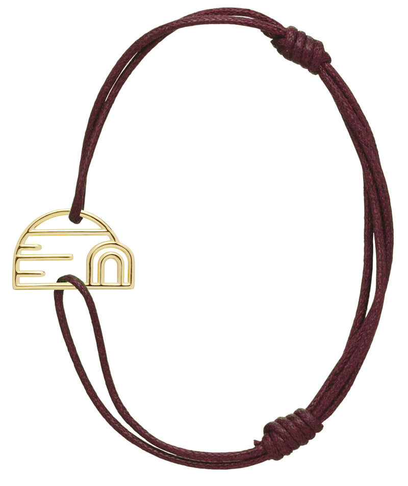 Burgundy cord bracelet with gold igloo shaped pendant