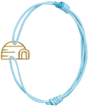 Load image into Gallery viewer, Sky blue cord bracelet with gold igloo shaped pendant
