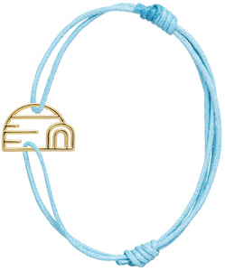 Sky blue cord bracelet with gold igloo shaped pendant
