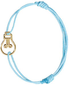 Sky blue cord bracelets with gold light bulb shaped pendant