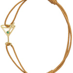 Brown cord bracelet with martini drink shaped pendant and small emerald
