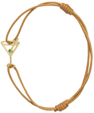 Load image into Gallery viewer, Brown cord bracelet with martini drink shaped pendant and small emerald
