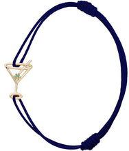 Load image into Gallery viewer, Midnight blue cord bracelet with martini drink shaped pendant and small emerald
