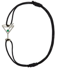 Load image into Gallery viewer, Black eco cord bracelet with white gold martini drink shaped pendant and small emerald
