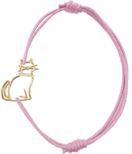 Load image into Gallery viewer, Pink cord bracelet with gold seated cat shaped pendant
