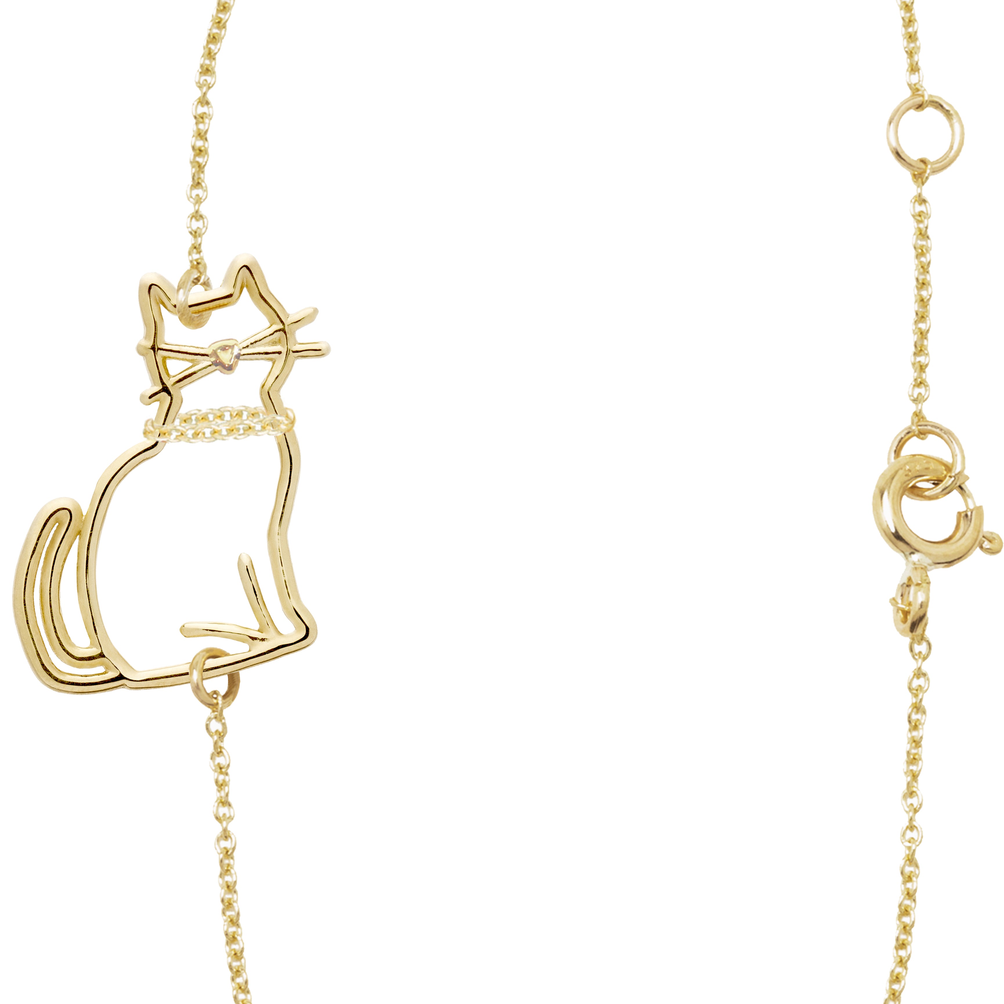 Gold chain bracelet with seated cat shaped pendant