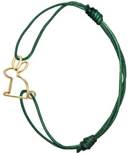 Load image into Gallery viewer, Bottle green cord bracelet with gold rabbit shaped pendant
