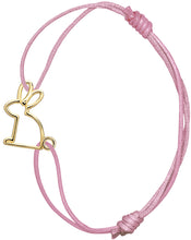 Load image into Gallery viewer, Pink cord bracelet with gold rabbit shaped pendant
