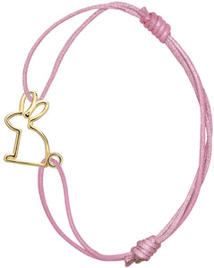 Pink cord bracelet with gold rabbit shaped pendant