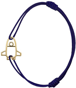 Midnight blue cord bracelet with gold space shuttle shaped pendant