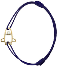 Load image into Gallery viewer, Midnight cord bracelet with gold space shuttle pendant with pearl

