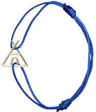 Load image into Gallery viewer, Blue cord bracelet with gold indian tent shaped pendant
