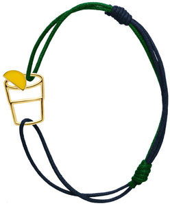 Bottle green and blue cord bracelet with gold tequila shot shaped pendant