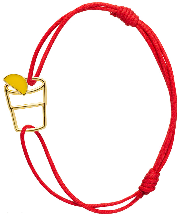 Red cord bracelet with gold tequila shot shaped pendant