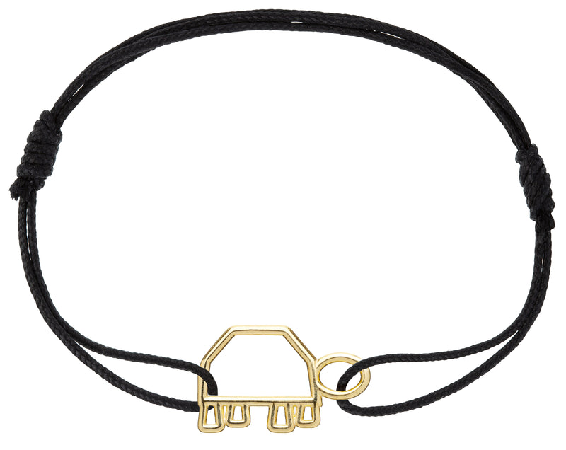 Black eco cord bracelet with a gold turtle shaped pendant