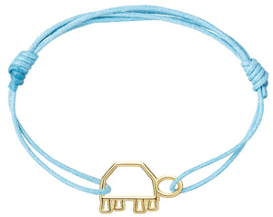 Sky blue cord bracelet with a gold turtle shaped pendant
