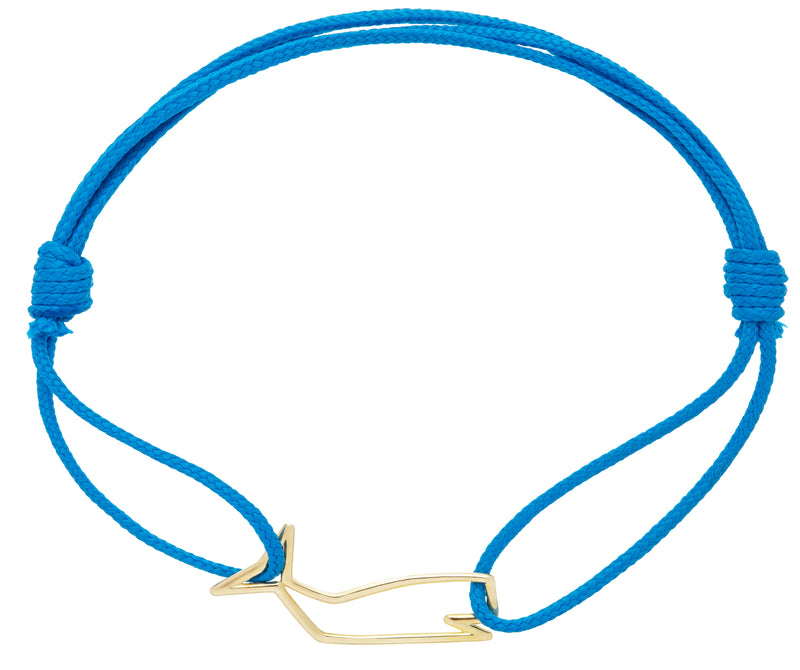 Eco blue cord bracelet with a whale shaped gold pendant