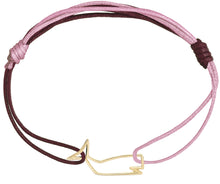 Load image into Gallery viewer, Pink and burgundy cord bracelet with a whale shaped gold pendant
