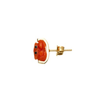 Load image into Gallery viewer, Gold earring with mini crab shaped coral. side view
