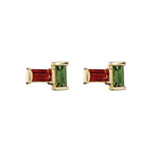 Carica l&#39;immagine nel visualizzatore di Gallery, Gold earrings pair with baguette cut garnet and green tourmaline
