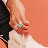 DECO SANDWICH PINK OPAL + CHRYSOPRASE RING