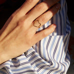 Heart shaped gold ring worn by model