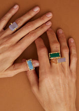 Load image into Gallery viewer, Gold rings with hard and precious stones on hands
