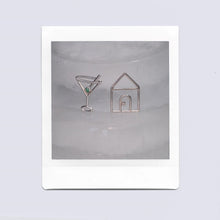 Load image into Gallery viewer, White gold martini drink and small house shaped pendants

